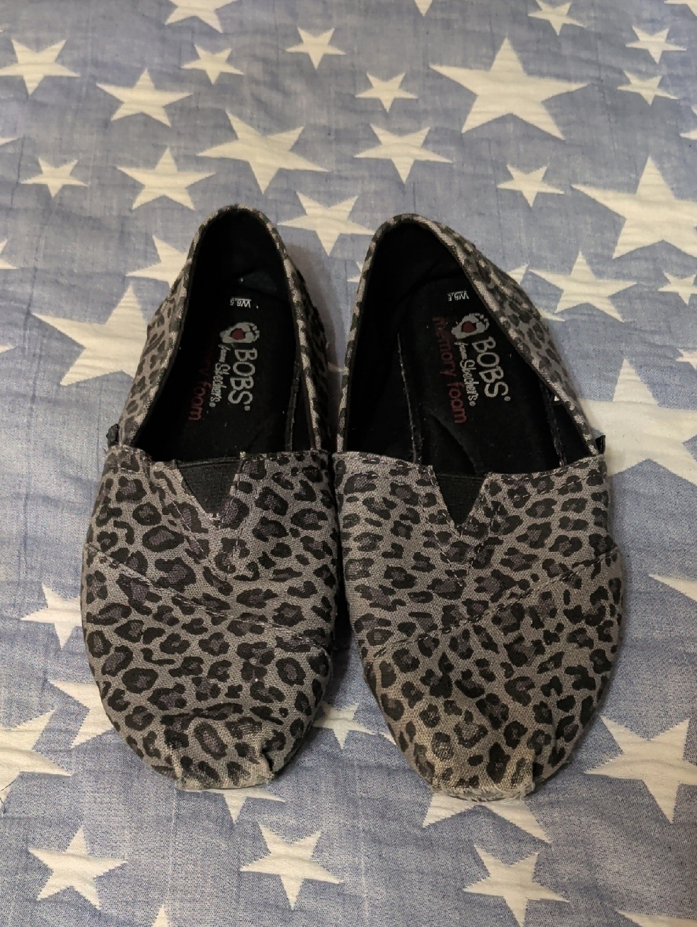 Vintage Cute Leopard Print Bobs Sketchers Slip on Shoes 6.5